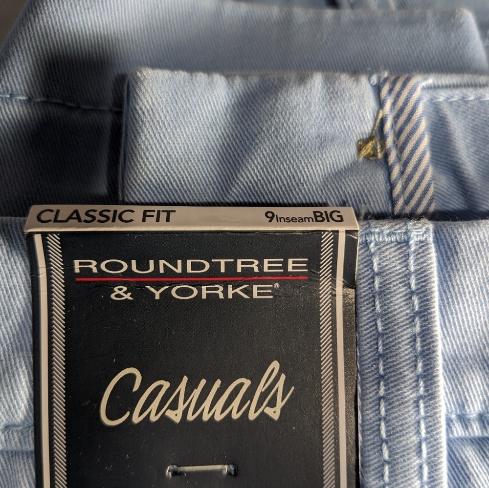 NEW Big Mens Roundtree & Yorke Casuals Chino Flat Shorts 9"I Lt Blue - Picture 9 of 9